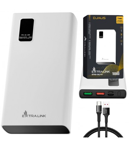 Extralink Epb-067W 10000Mah Biały | Powerbank | Power Bank, Fast Charging, Usb-C