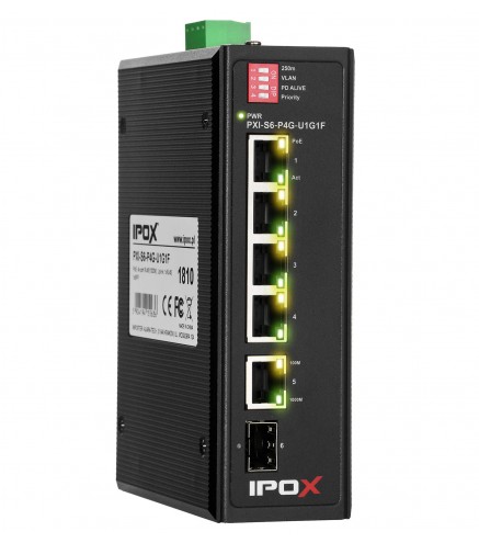 Pxi-S6-P4G-U1G1F - Switch Przemysłowy Gigabitowy Poe 4-Port + 1 Rj45 + 1 Sfp