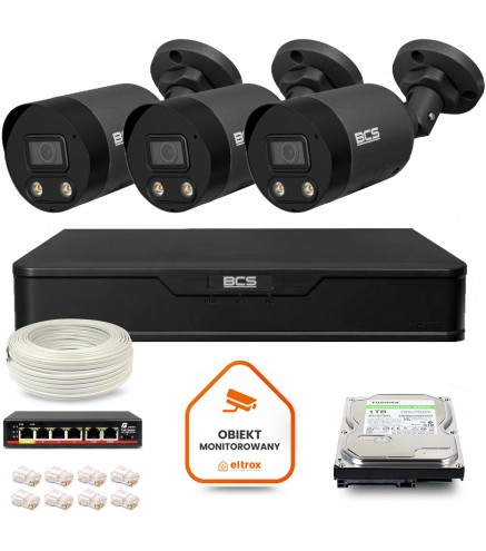Zestaw Monitoringu Ip Bcs Point 3X Kamera Bcs-P-Tip28Fwr3L2-Ai2-G Rejestrator Z Dyskiem 1Tb