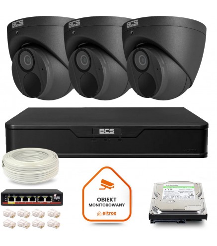 Zestaw Monitoringu Ip Bcs Point 3X Kamera Bcs-P-Eip28Fwr3-Ai2-G Rejestrator Z Dyskiem 1Tb