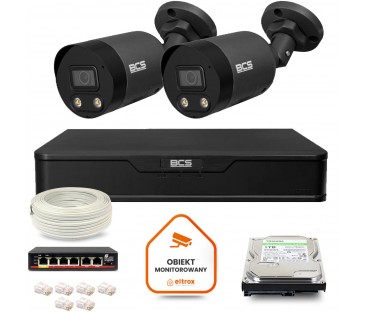 Zestaw Monitoringu Ip Bcs Point 2X Kamera Bcs-P-Tip28Fwr3L2-Ai2-G Rejestrator Z Dyskiem 1Tb