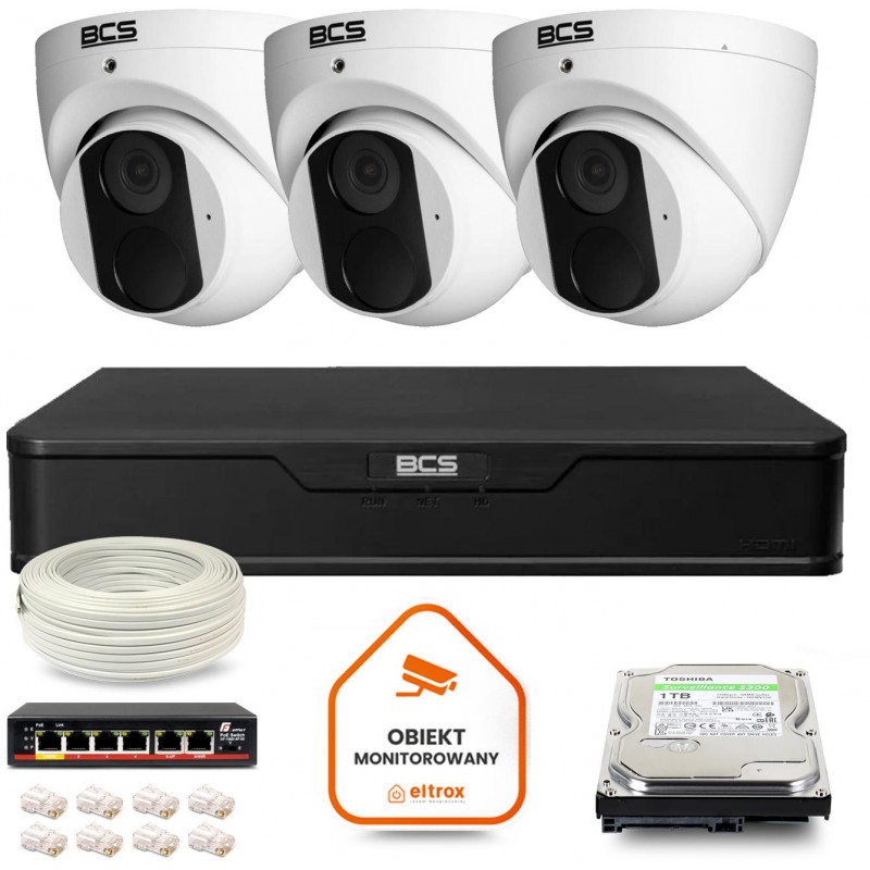Zestaw Monitoringu Ip Bcs Point 3X Kamera Bcs-P-Eip14Fsr3 Rejestrator Z Dyskiem 1Tb