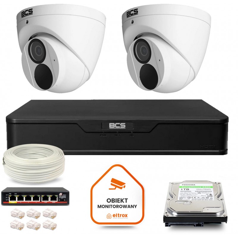 Zestaw Monitoringu Ip Bcs Point 2X Kamera Bcs-P-Eip28Fwr3-Ai2 Rejestrator Z Dyskiem 1Tb