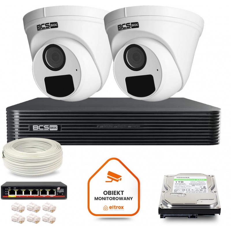 Zestaw Monitoringu Ip Bcs Basic 2X Kamera Bcs-B-Eip15Fr3(2.0) Rejestrator Z Dyskiem 1Tb