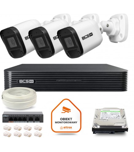 Zestaw Monitoringu Ip Bcs Basic 3X Kamera Bcs-B-Tip15Fr3(2.0) Rejestrator Z Dyskiem 1Tb