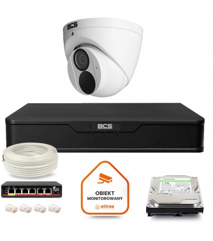 Zestaw Monitoringu Ip Bcs Point 1X Kamera Bcs-P-Eip28Fwr3-Ai2 Rejestrator Z Dyskiem 1Tb