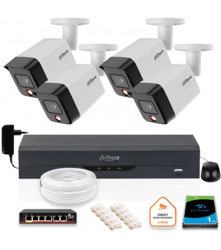 Zestaw 4 Kamery Ip Dahua 8Mpx Pc-Hfw1839Tc-A-Il-0280B-S6 + Dysk 1Tb