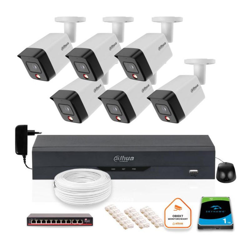 Zestaw 6 Kamery Ip Dahua 8Mpx Pc-Hfw1839Tc-A-Il-0280B-S6 + Dysk 1Tb