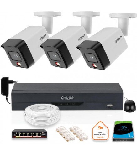 Zestaw 3 Kamery Ip Dahua 8Mpx Pc-Hfw1839Tc-A-Il-0280B-S6 + Dysk 1Tb