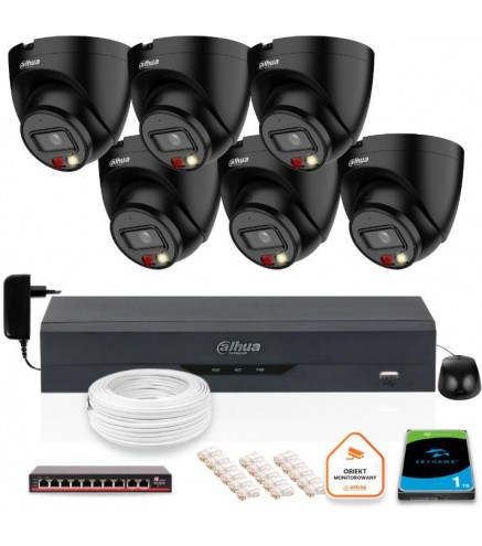 Zestaw 6 Kamer Ip Dahua 4Mpx Ipc-Hdw1439V-A-Il-Black + Dysk 1Tb