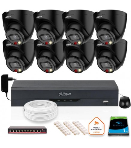 Zestaw 8 Kamer Ip Dahua 4Mpx Ipc-Hdw1439V-A-Il-Black + Dysk 1Tb