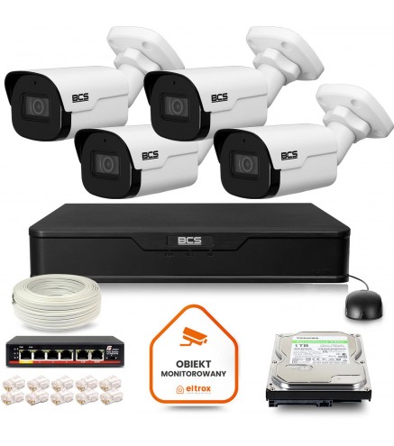 Zestaw Monitoringu Ip Bcs Point 4X Kamera Bcs-P-Tip25Fsr4-Ai2 Rejestrator Z Dyskiem 1Tb
