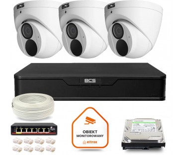 Zestaw Monitoringu Ip Bcs Point 3X Kamera Bcs-P-Eip28Fwr3-Ai2 Rejestrator Z Dyskiem