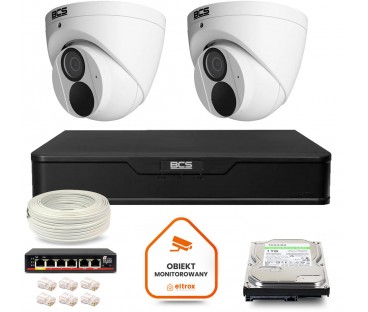 Zestaw Monitoringu Ip Bcs Point 2X Kamera Bcs-P-Eip28Fwr3-Ai2 Rejestrator Z Dyskiem