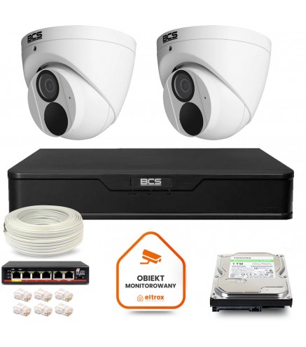 Zestaw Monitoringu Ip Bcs Point 2X Kamera Bcs-P-Eip28Fwr3-Ai2 Rejestrator Z Dyskiem