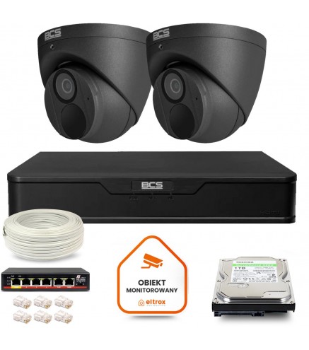 Zestaw Monitoringu Ip Bcs Point 2X Kamera Bcs-P-Eip28Fwr3-Ai2-G Rejestrator Z Dyskiem