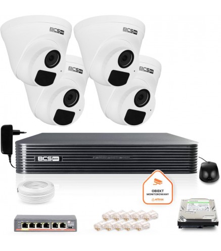 Zestaw Monitoringu Ip Bcs Basic 4X Kamera Bcs-B-Eip15Fr3(2.0) Rejestrator Z Dyskiem 2Tb