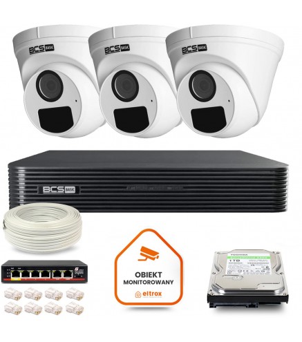 Zestaw Monitoringu Ip Bcs Basic 3X Kamera Bcs-B-Eip15Fr3(2.0) Rejestrator Z Dyskiem