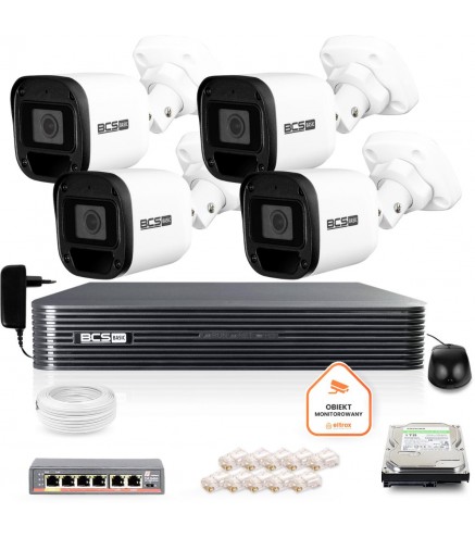 Zestaw Monitoringu Ip Bcs Basic 4X Kamera Bcs-B-Tip12Fr3(2.0) Rejestrator Z Dyskiem