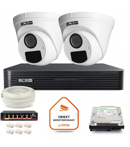 Zestaw Monitoringu Ip Bcs Basic 2X Kamera Bcs-B-Eip15Fr3(2.0) Rejestrator Z Dyskiem