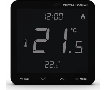 Przewodowy Regulator Pokojowy Sinum Czarny R-S3 Tech Sterowniki