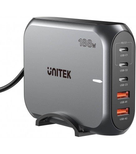 Ładowarka Sieciowa Unitek 2Xusb-A 3Xusb-C Gan 188W