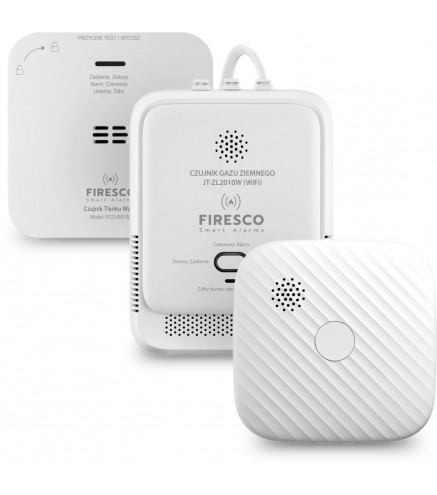 Zestaw Czujników Wifi Firesco Czujnik Czadu+Czujnik Dymu+Czujnik Gazu