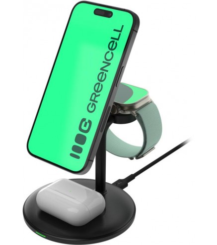 Ładowarka Indukcyjna Greencell Magscape 3W1 15W Magsafe Iphone Airpods Apple Watch