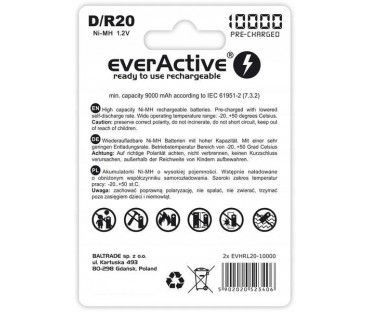 Akumulatorki D / R20 Ni-Mh Everactive 10000Mah Professional Line (Box 2 Szt.)