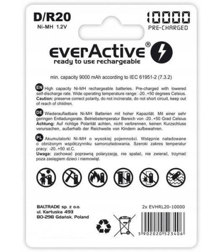 Akumulatorki D / R20 Ni-Mh Everactive 10000Mah Professional Line (Box 2 Szt.)