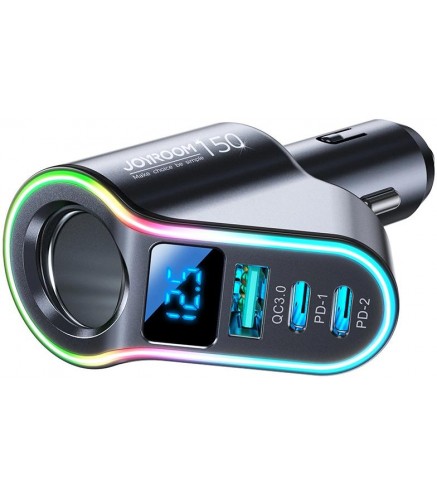 Joyroom Szybka Ładowarka Samochodowa 4W1 Usb-A Qc3.0 / 2Xusb-C Pd 150W Czarna