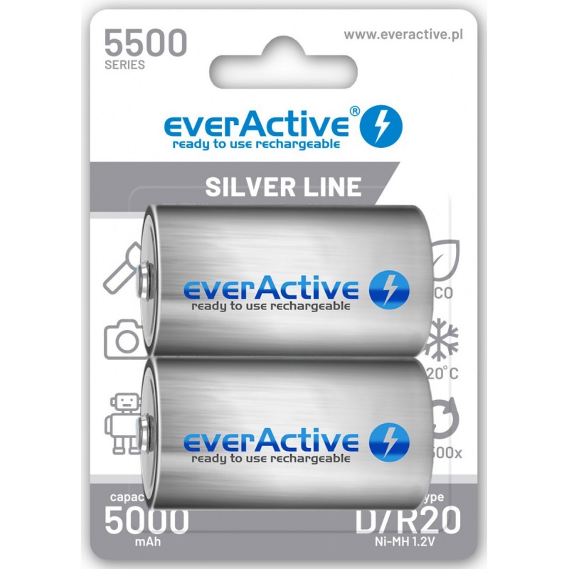 Akumulatorki D / R20 Ni-Mh Everactive 5500Mah Silver Line (Box 2 Szt.)
