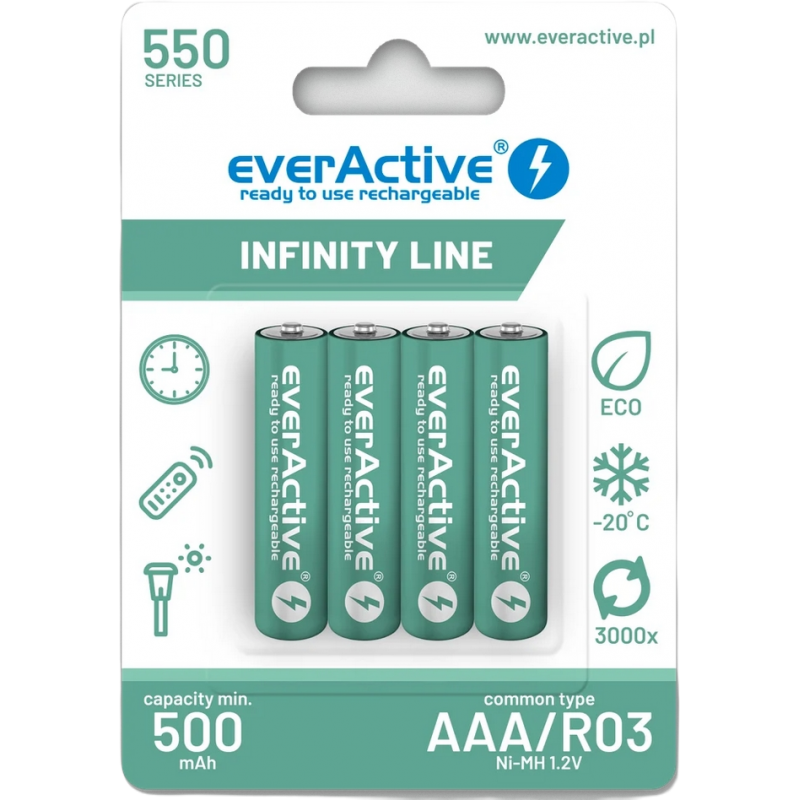 Akumulatorki Aaa / R03 Ni-Mh Everactive 550Mah Infinity Line 3000 Cykli (Blister 4 Szt.)