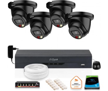 Zestaw 4 Kamer Czarnych Ip Dahua 8Mpx Ipc-Hdw2849Tm-S-Il-Black + Dysk