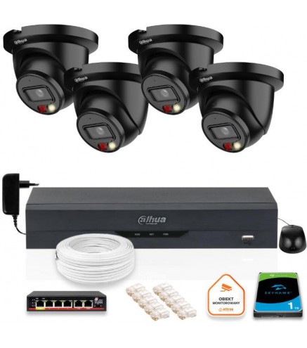 Zestaw 4 Kamer Czarnych Ip Dahua 8Mpx Ipc-Hdw2849Tm-S-Il-Black + Dysk