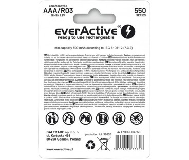Akumulatorki Aaa / R03 Ni-Mh Everactive 550Mah Infinity Line 3000 Cykli (Blister 4 Szt.)
